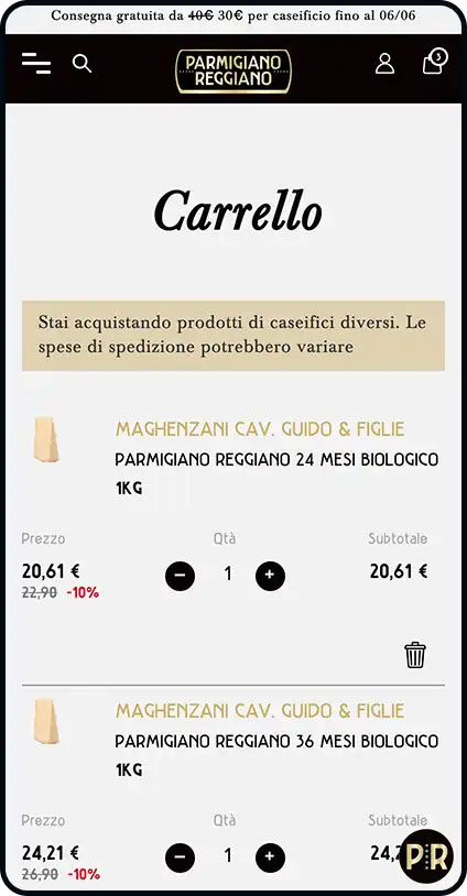 Sito Parmigiano Reggiano carrello - Spotview