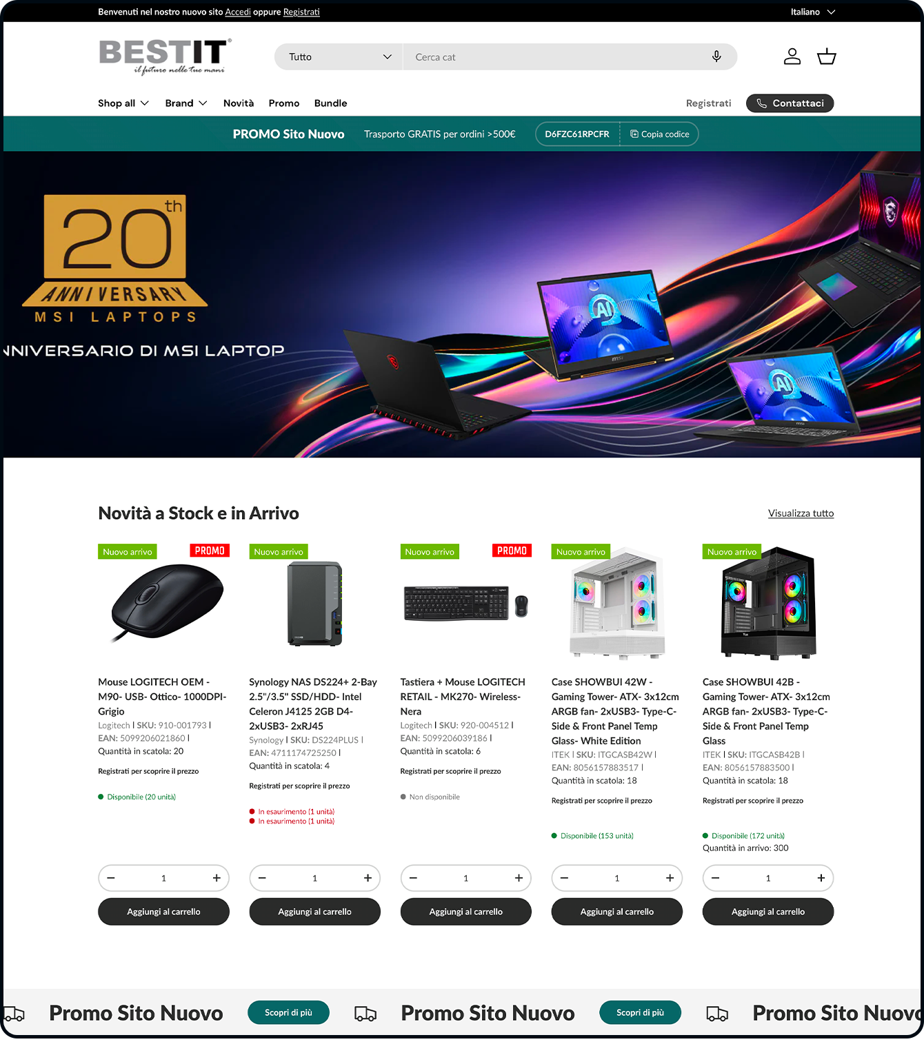 Homepage del nuovo shop di Bestit, ecommerce B2B di elettronica