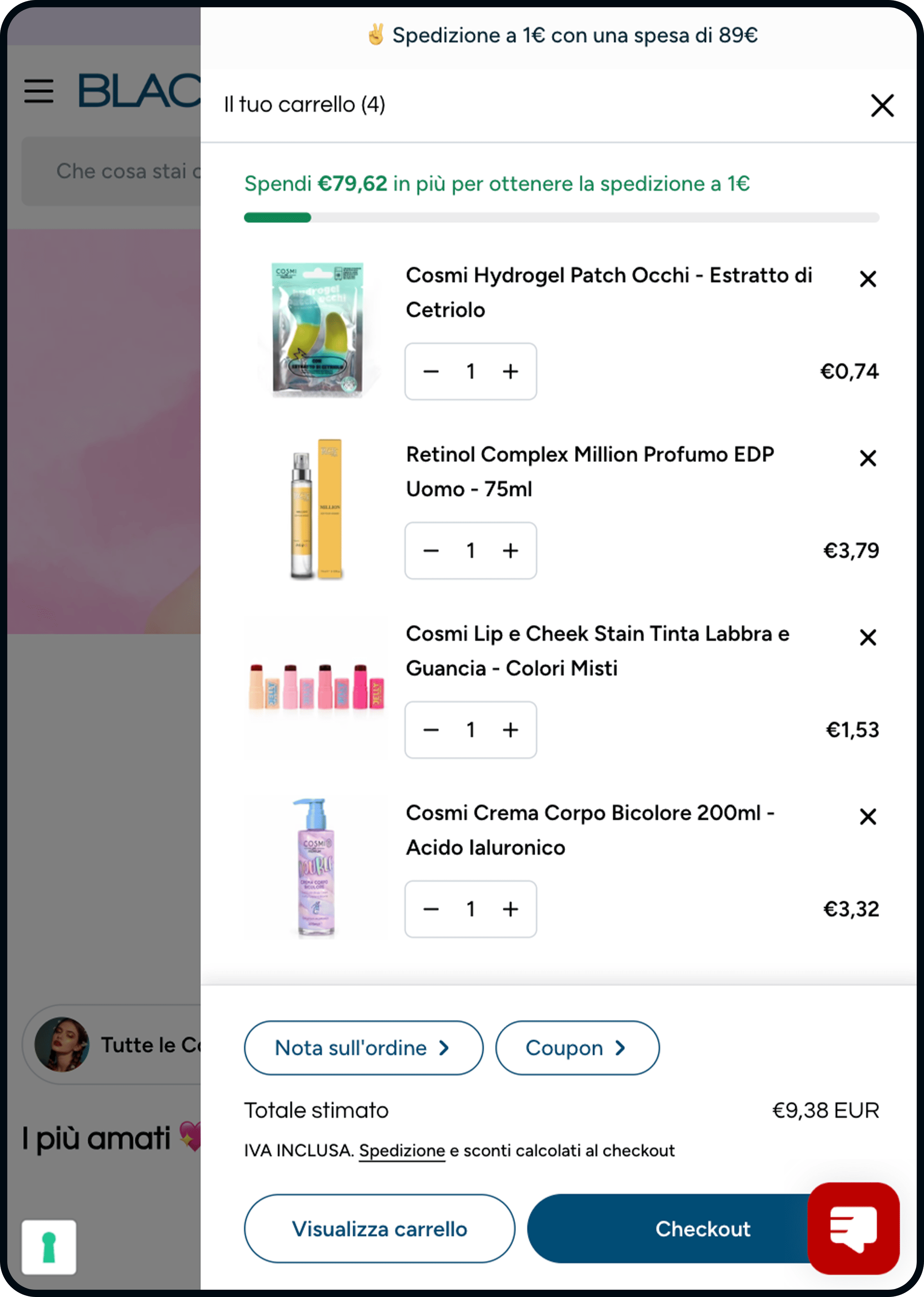 Tablet con carrello del checkout di Blaco