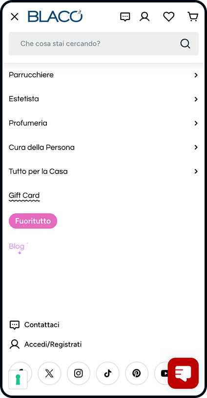 Vista smartphone del sito di Blaco